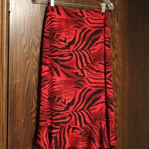 Red and Black Animal Print Skirt from KC Stevens, Size L